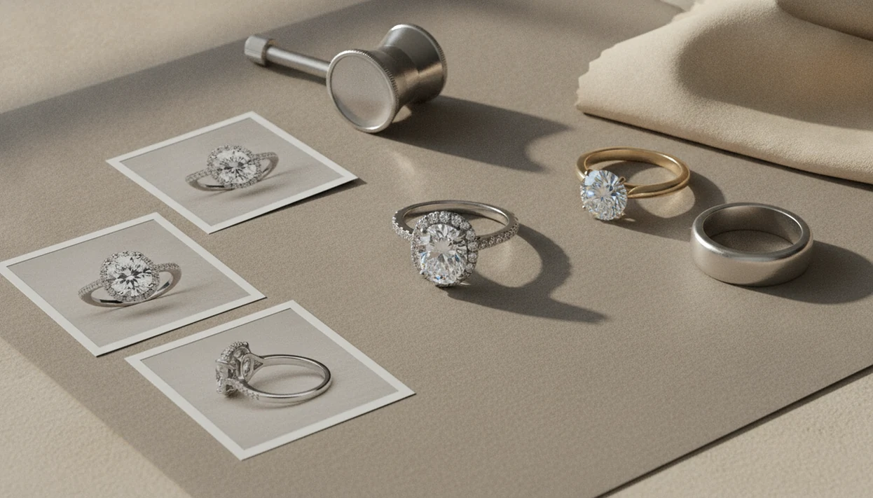 A ring is shown with photo angles and comparison styles for identifying its design from pictures.