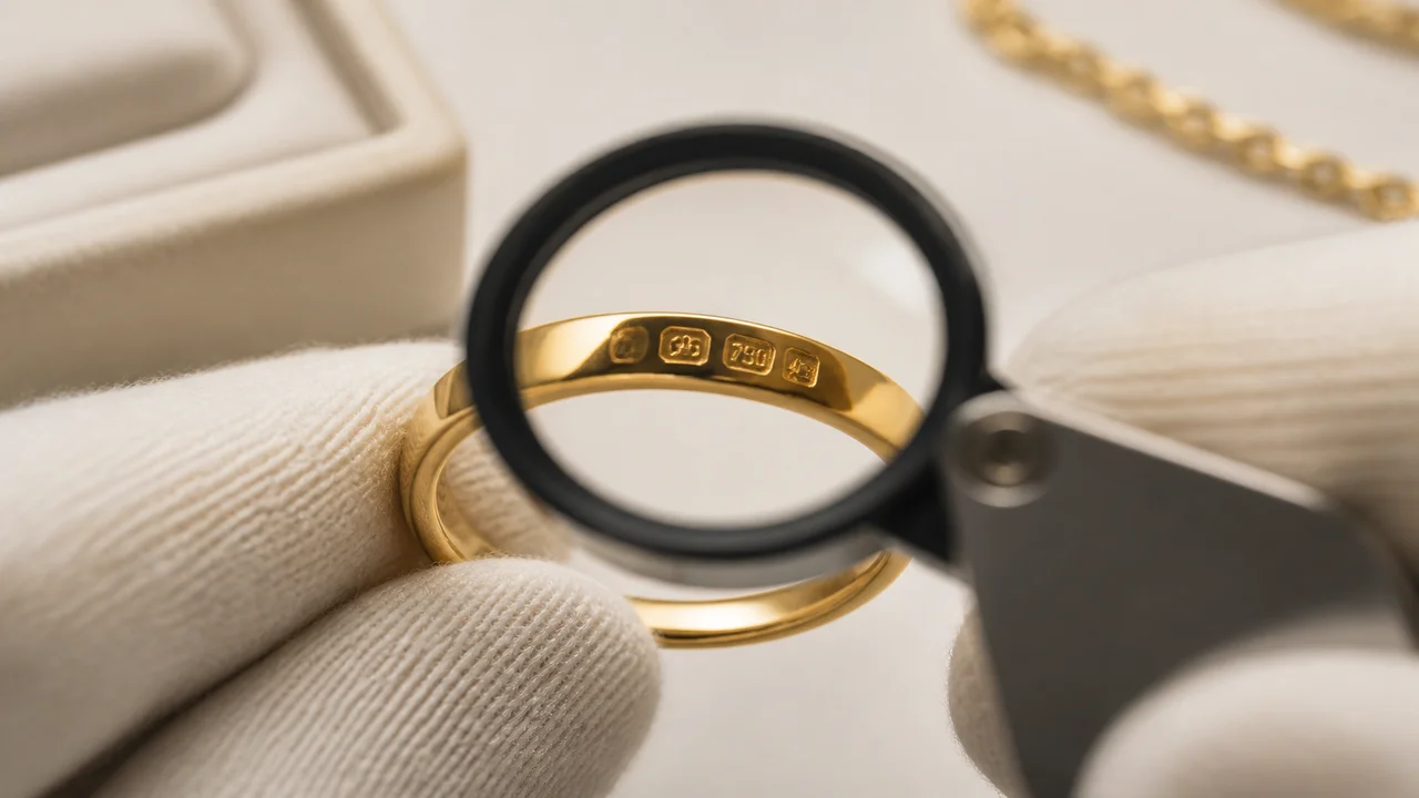 Ring examined from the band, setting, stone, and hallmark sides under neutral light